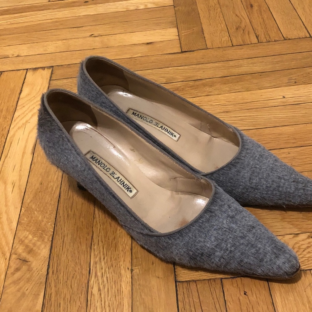 Manolo Blahnik Gray Pony Hair Pointed Pumps Size 38